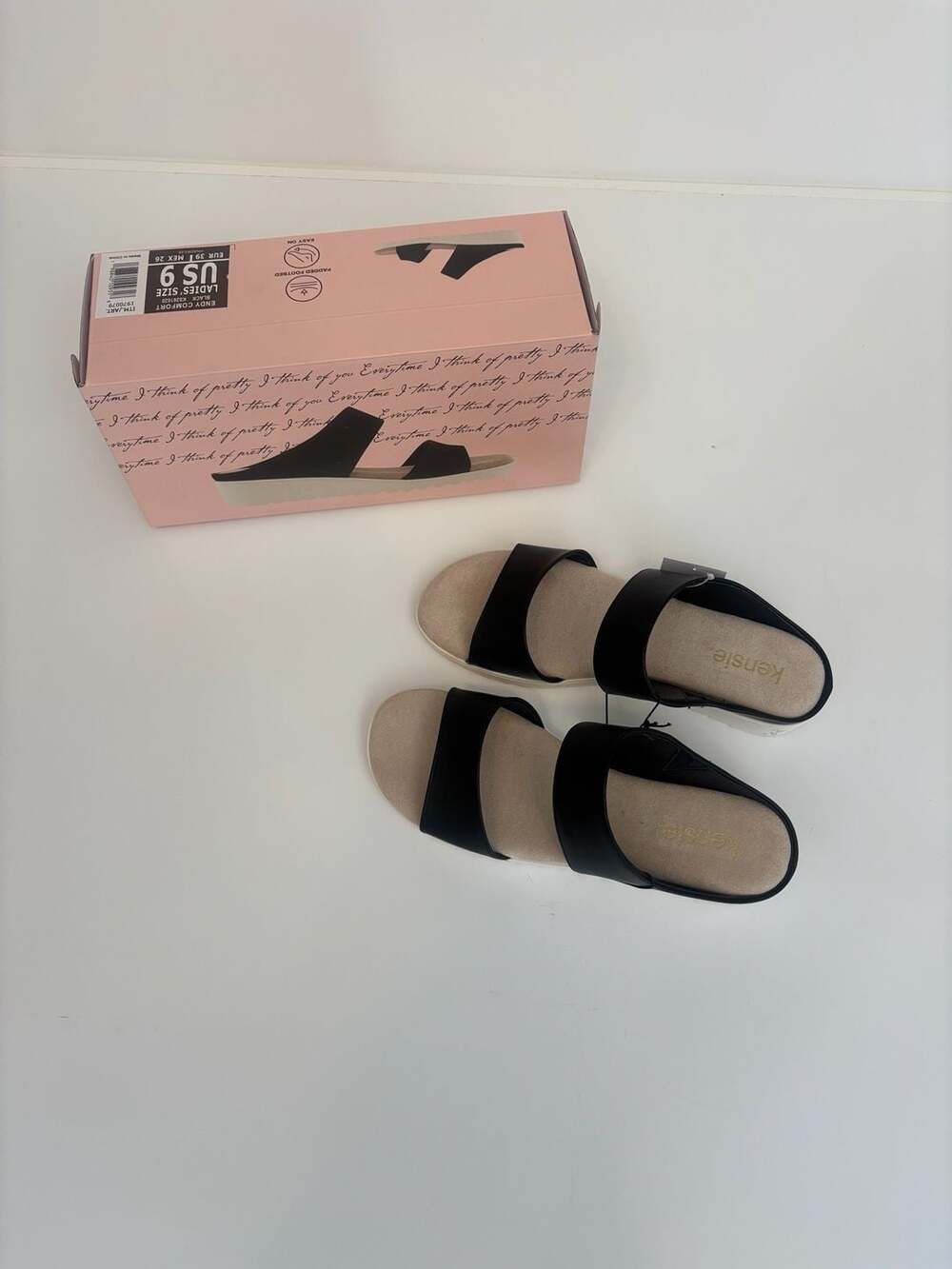Kensie Endy Comfort Black Wedge Slide Sandals